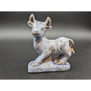 Blue Bull Ceramic with Gold Trim Vintage Japan Figurine 2.5 x 3.5 x 1" Taurus